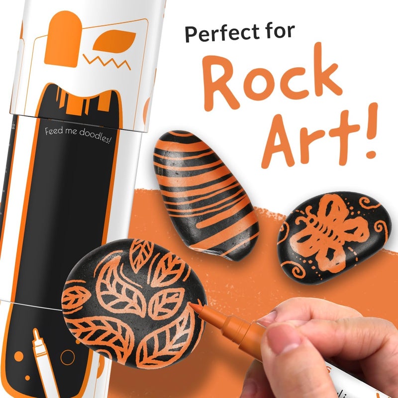 Funcils 5 Orange Paint Pens - Extra Fine Tip, Thin & Jumbo (1mm, 3mm, 6mm, 10mm, 15mm) - Acrylic Orange Paint Marker for Metal, Fabric Pen, Plastic, Canvas, Wood, Rock Painting - Water-based Ink - Image 3